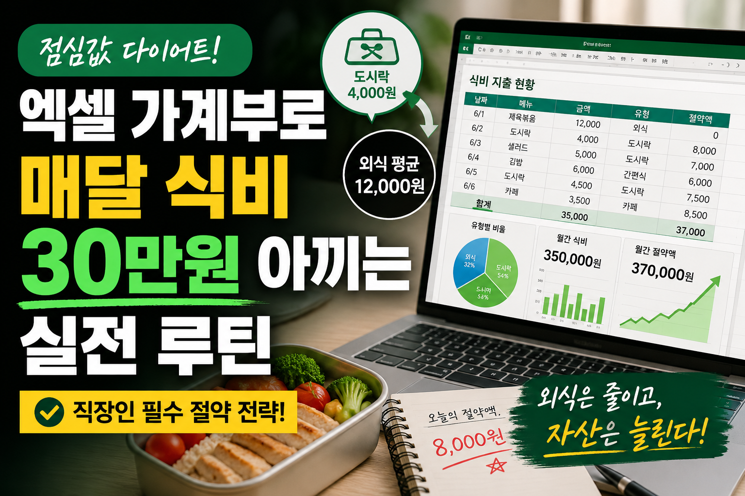 점심값 다이어트를 위해 엑셀 가계부로 식비를 관리하는 직장인 절약 방법