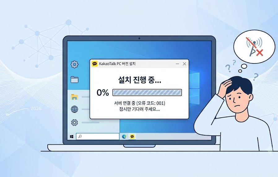 카카오톡 PC 설치 안됨 문제 해결 방법 (무반응, 0% 멈춤 오류 해결)