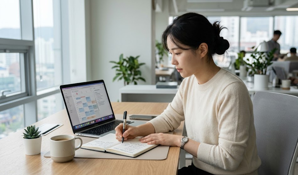 직장인 시간 관리 방법을 실천하는 업무 루틴과 일정 관리 모습