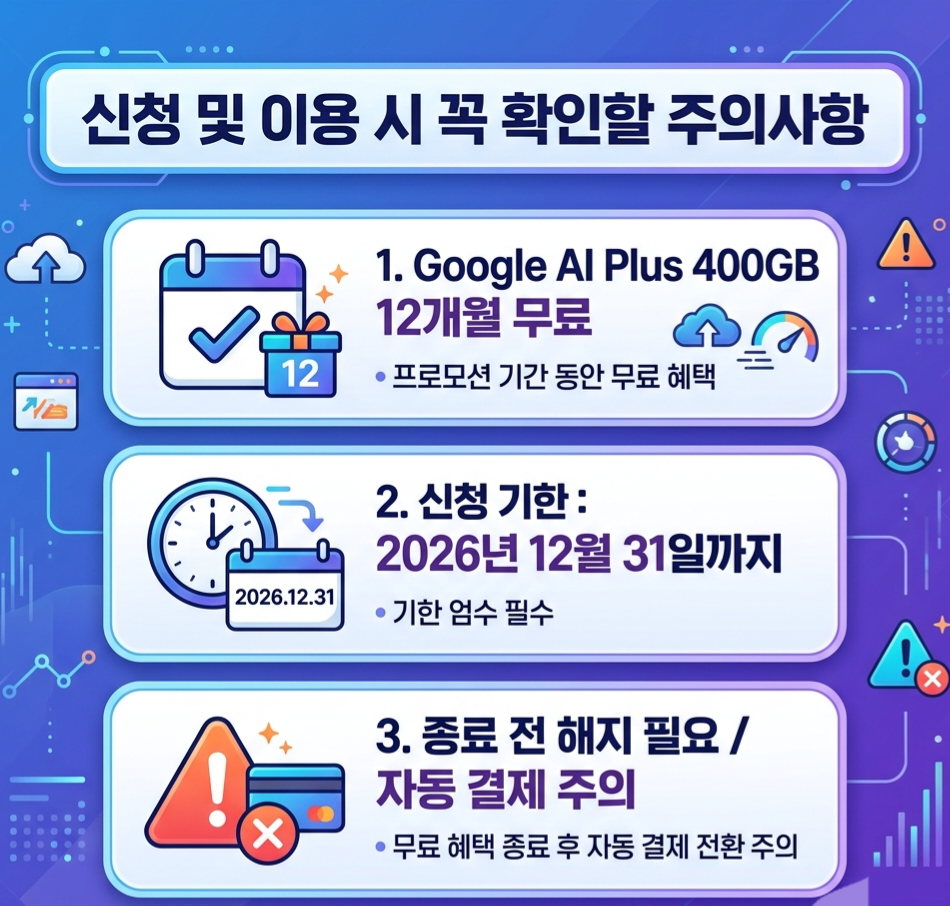구글 제미나이 대학생 무료 12개월 이용 기간 및 신청 기한 주의사항 카드뉴스