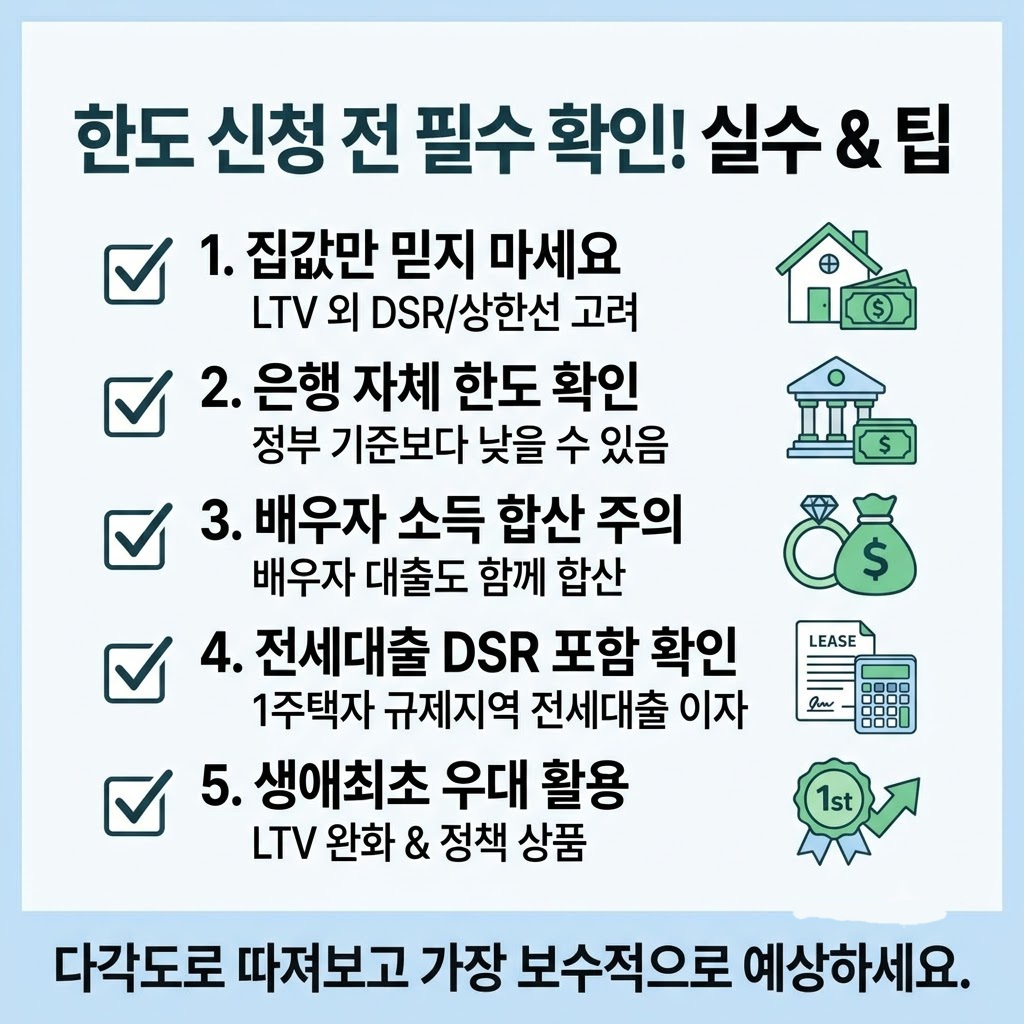 주택담보대출 신청 전 체크해야 할 은행 자체 한도, 배우자 소득 합산, 전세대출 DSR 포함 여부 등 5가지 실전 체크리스트