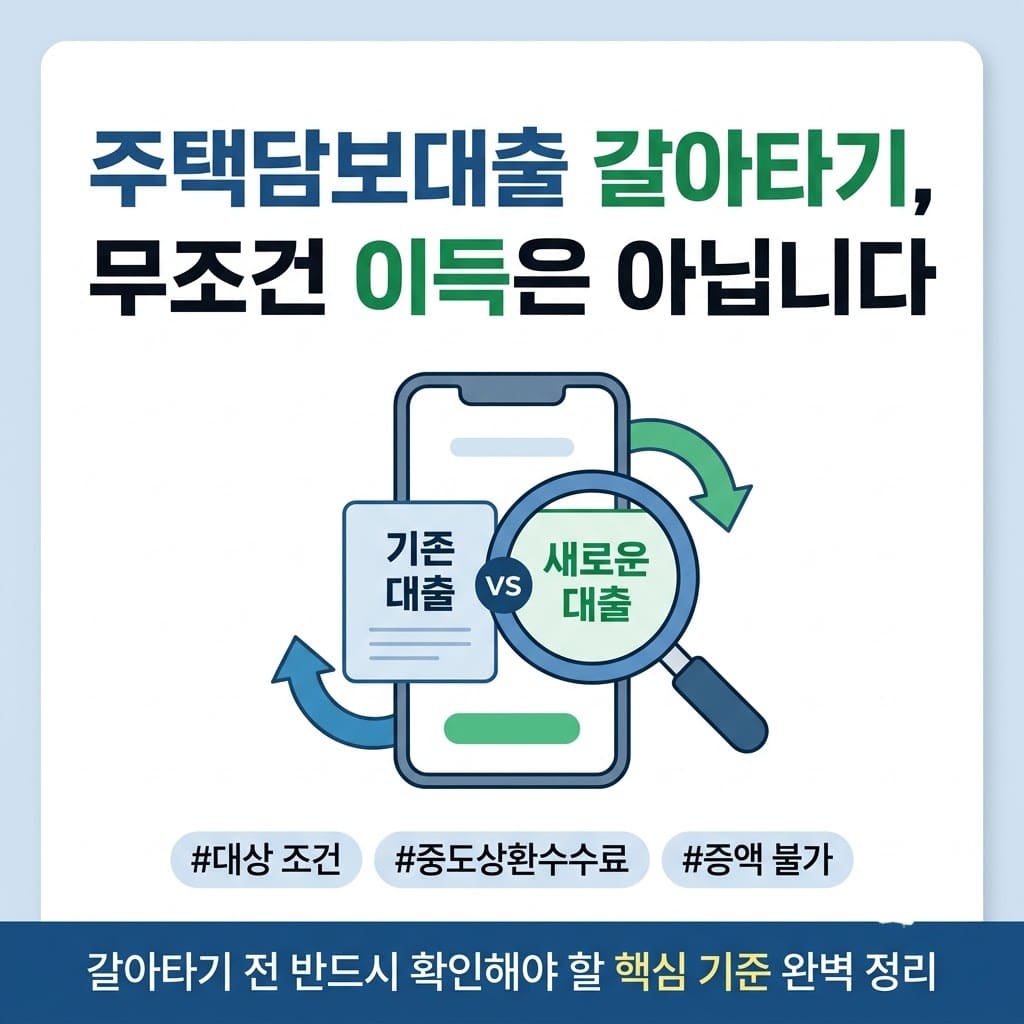주택담보대출 갈아타기 핵심 조건과 중도상환수수료를 설명하는 블로그 대표 썸네일 이미지