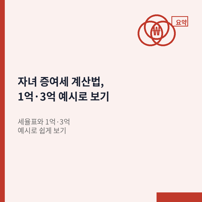 자녀 증여세 계산법 세율표 1억원 3억원 예시 안내 이미지