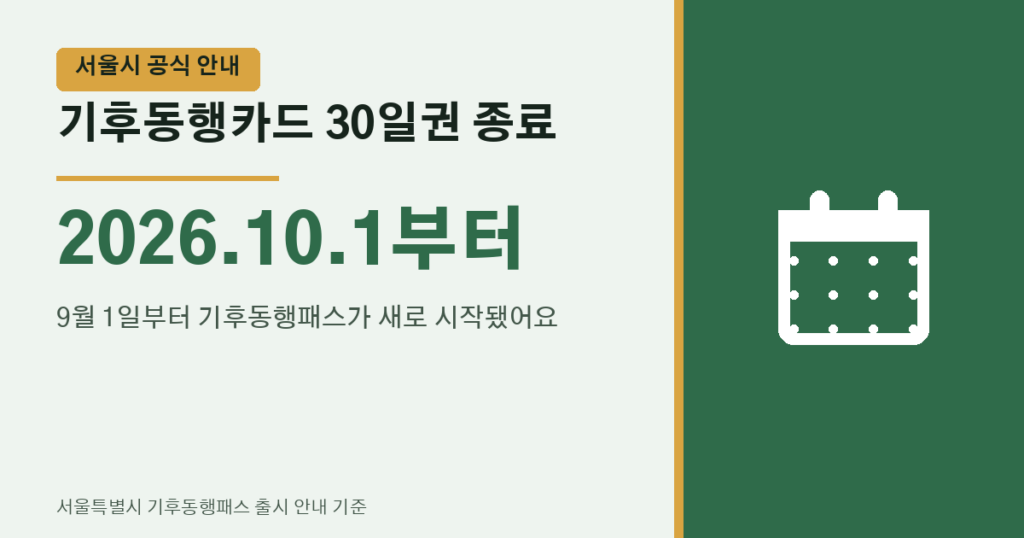 2026년 10월 1일부터 기후동행카드 30일권 운영이 종료된다는 안내 이미지