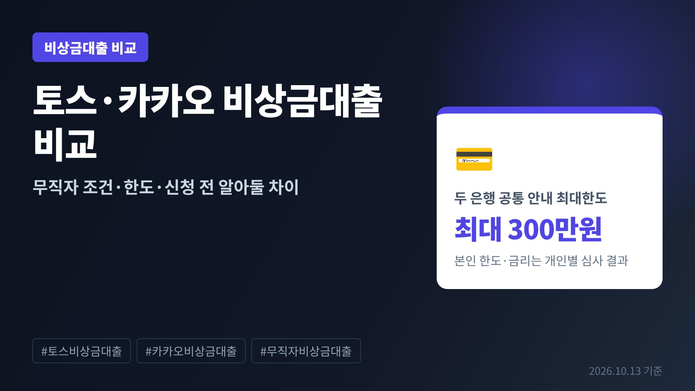 토스뱅크와 카카오뱅크 비상금대출의 최대 300만원 한도를 비교한 안내 이미지